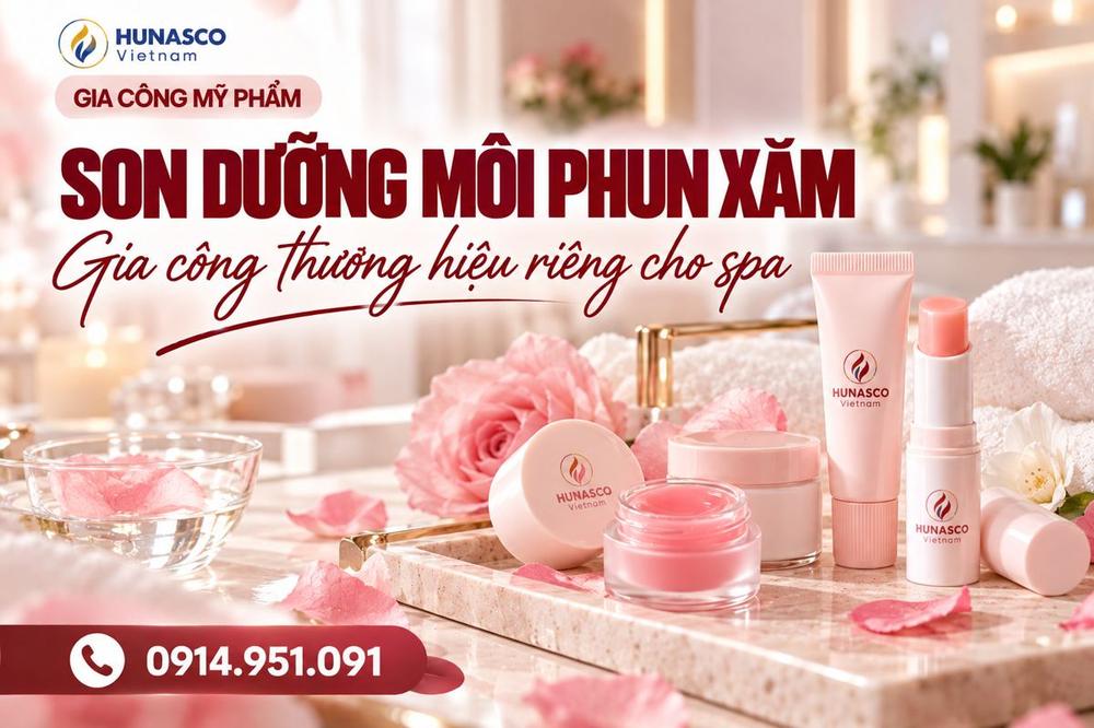 Bộ son dưỡng môi phun xăm tông hồng dạng hũ, tuýp và thỏi mang thương hiệu riêng cho spa
