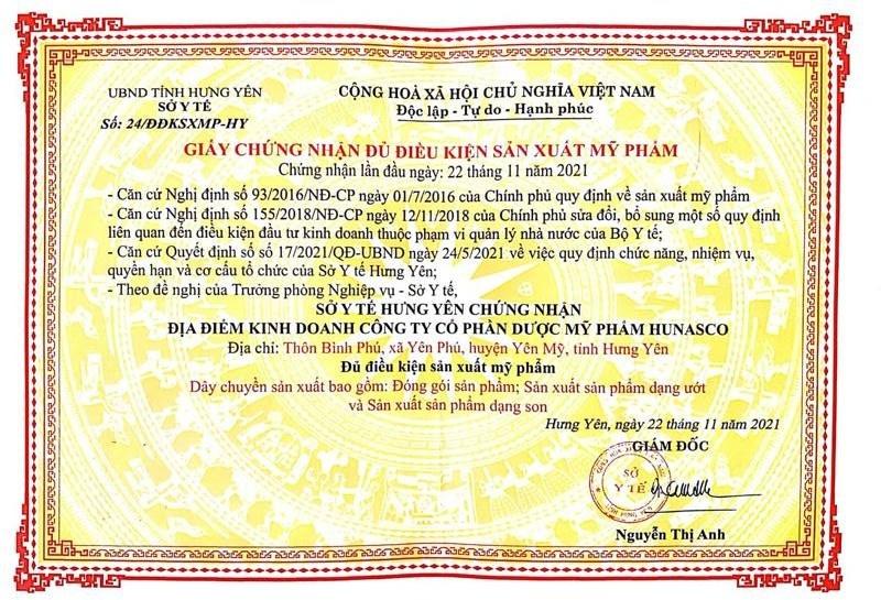 Giấy chứng nhận đủ điều kiện sản xuất mỹ phẩm